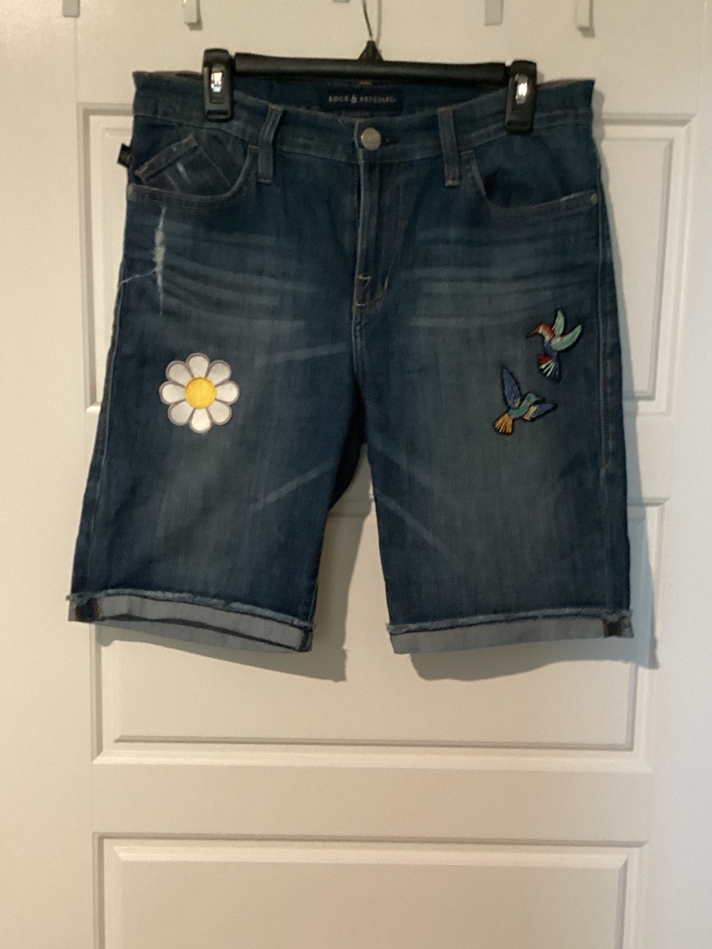 Rock & Republic Dark Blue Embroidered Denim Bermuda with patches